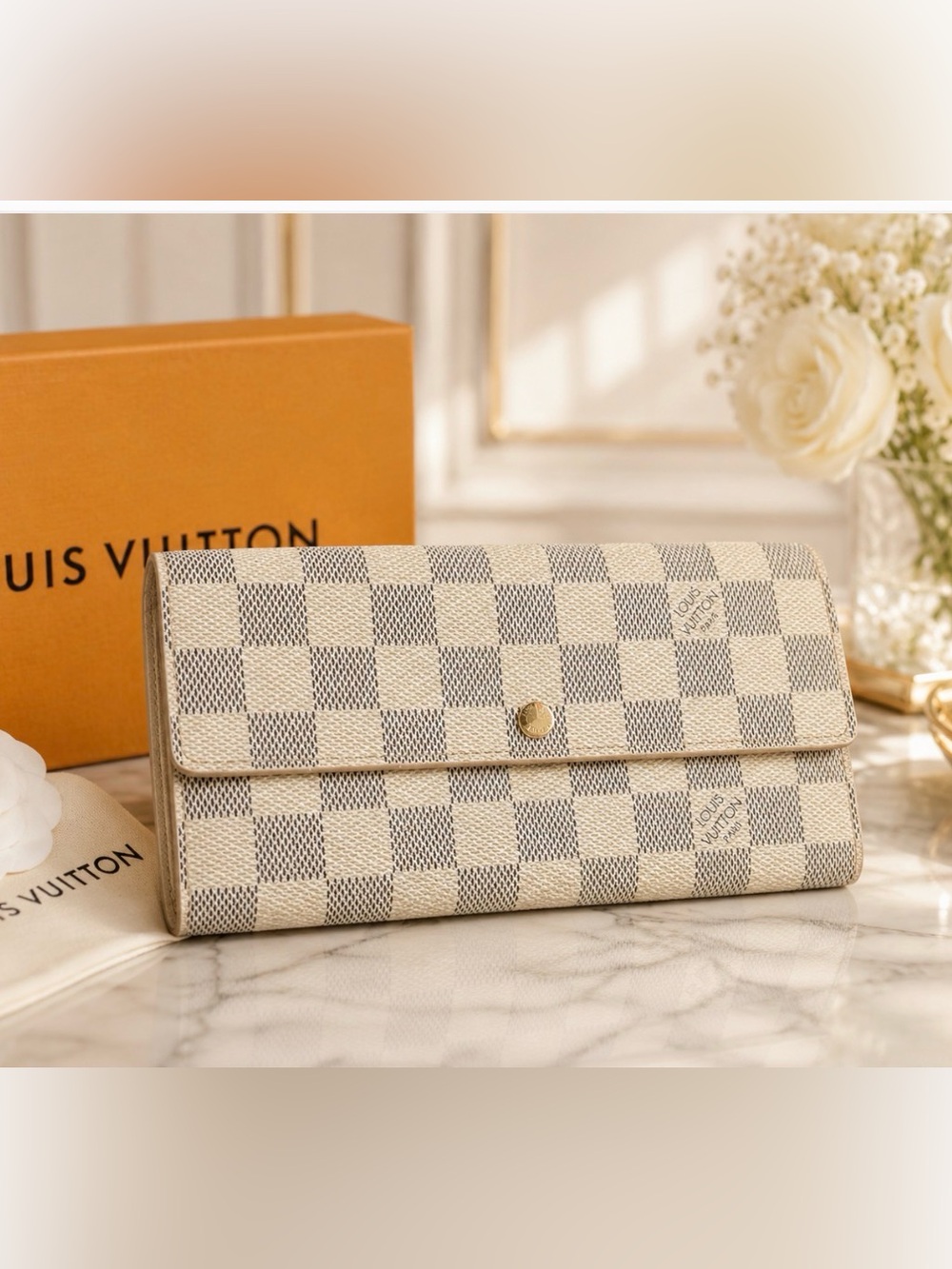 Louis Vuitton White and Gray Damier Azur Wallet-No Box